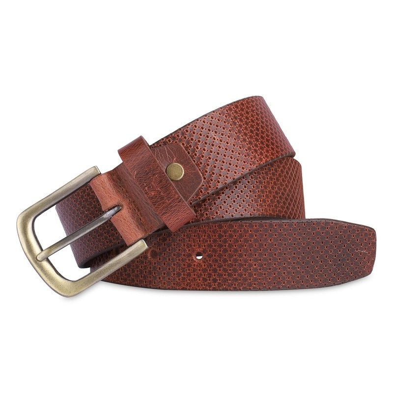 THE CLOWNFISH Men's Genuine Leather Belt with Textured Design-Tan (Size-32 inches)