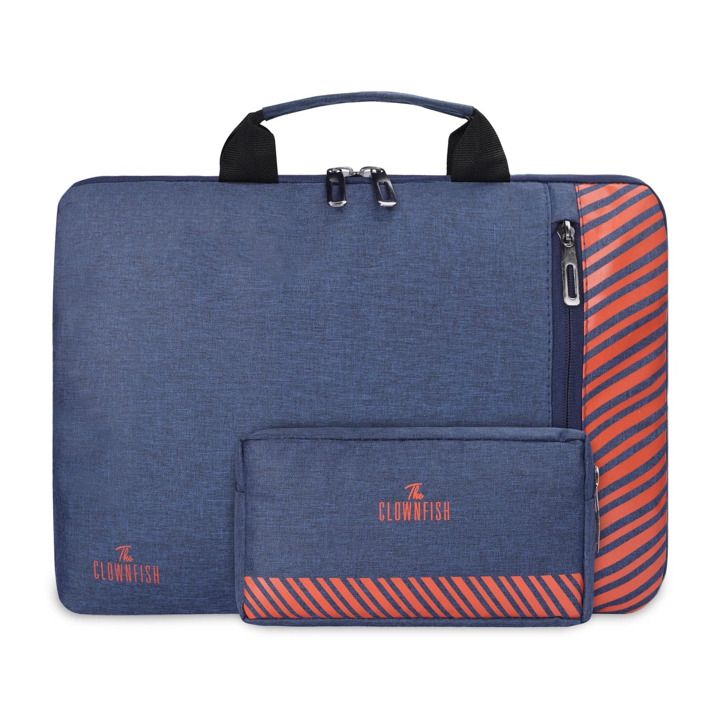THE CLOWNFISH Unisex Combo Of Rex Series Polyester 13 Inch Laptop Sleeve With Comfortable Carry Handle & Scholar Series Multipurpose Polyester Travel Pouch Pencil Case Toiletry Bag (Blue)