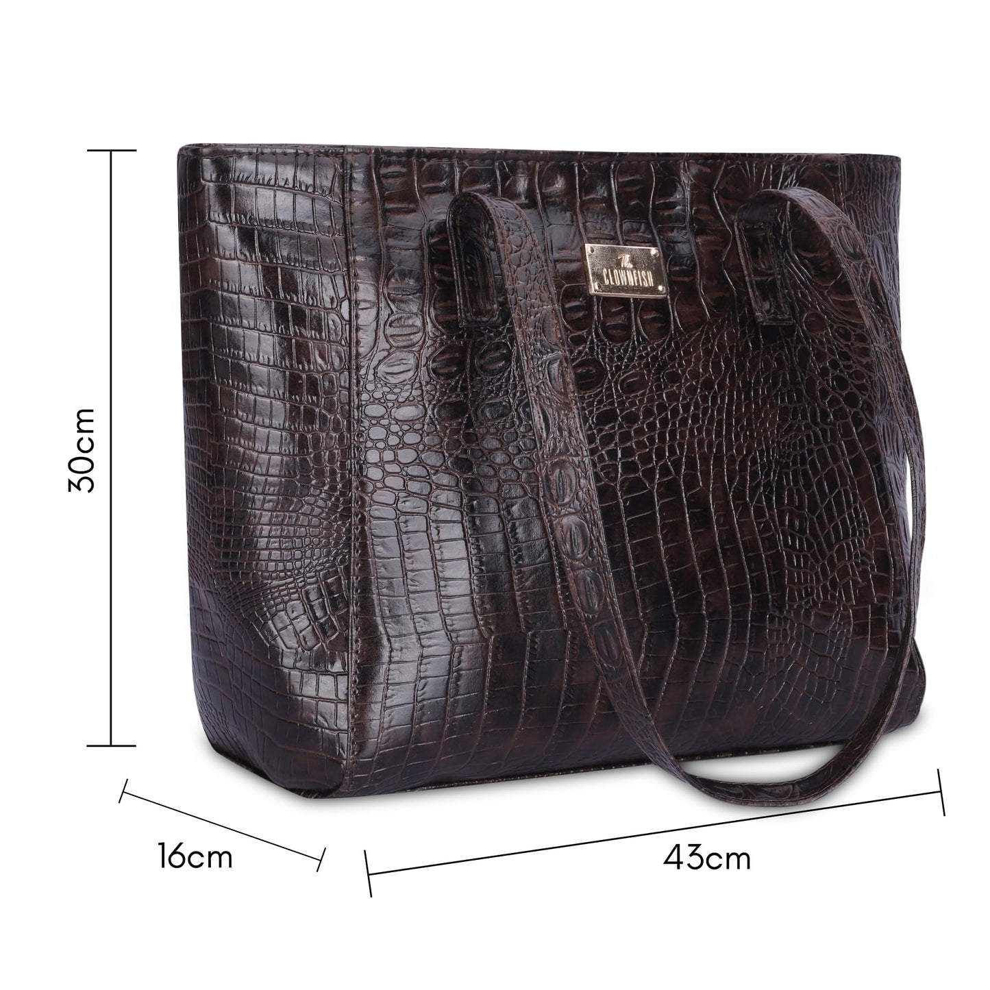 THE CLOWNFISH Valentine Faux Leather Handbag for Women Office Bag Ladies Shoulder Bag Tote for Women College Girls (Dark Brown-Crocodile Texture)