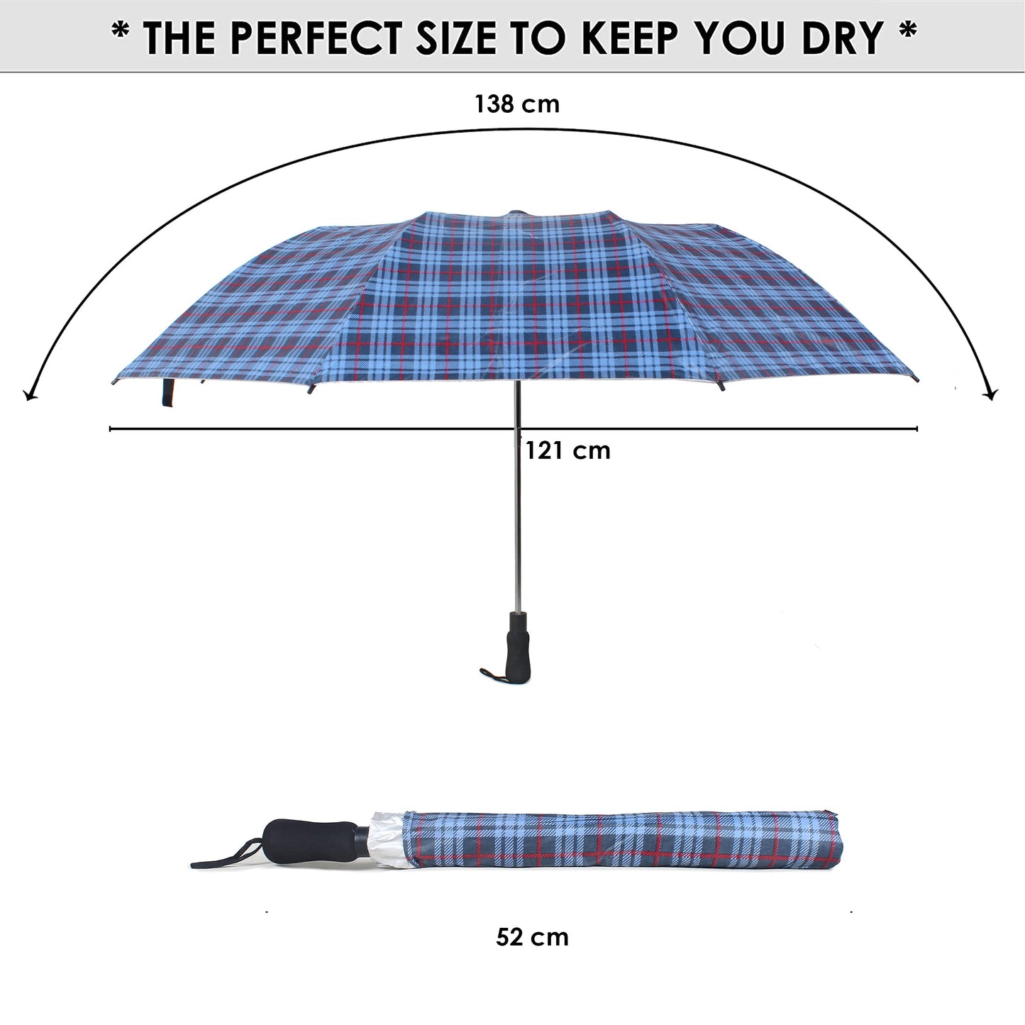 THE CLOWNFISH Umbrella 2 Fold Auto Open Waterproof Pongee Umbrellas For Men and Women (Checks Design- Light Blue)