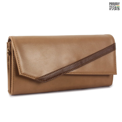 THE CLOWNFISH Ivana Series Womens Wallet Clutch Ladies Purse Sling Bag with multiple card slots (Light Brown)