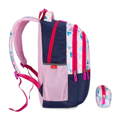 THE CLOWNFISH Edutrek Series Printed Polyester 36 L Standard Backpack With Pencil/Stationery Pouch School Bag Front Zip Pocket Daypack Picnic Bag For Boys & Girls, Age-10+ Years (Baby Pink)