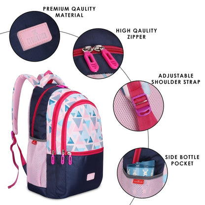 THE CLOWNFISH Edutrek Series Printed Polyester 36 L Standard Backpack With Pencil/Stationery Pouch School Bag Front Zip Pocket Daypack Picnic Bag For Boys & Girls, Age-10+ Years (Baby Pink)