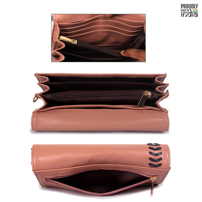 THE CLOWNFISH Myra Collection Womens Wallet Clutch Ladies Purse Sling Bag with Card slots (Apricot)