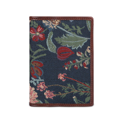 THE CLOWNFISH Glamour Fold Series Tapestry Fabric & Faux Leather Unisex Passport Wallet Travel Document Organizer(Navy Blue-Floral)