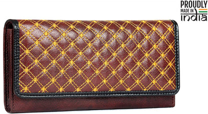 THE CLOWNFISH Elegance Womens Wallet Clutch Purse with embroidered design on flap (TCFLWFL-KTN3) (TAN)