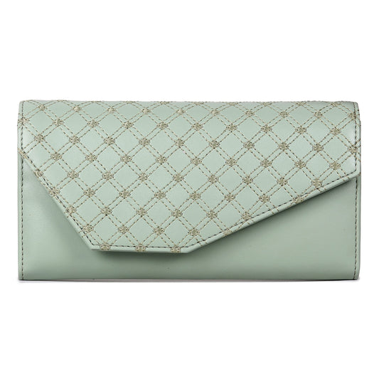 THE CLOWNFISH Helena Collection Womens Wallet Clutch Ladies Purse with Embroidery On Flap (Pistachio Green)