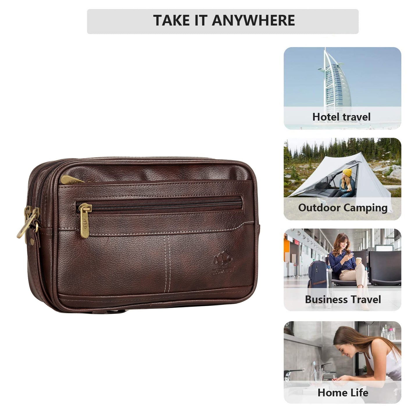 THE CLOWNFISH Unisex Multipurpose Travel Pouch Money Cash Pouch Wrist Handbag Clutch With Wrist Handle (Dark Brown)