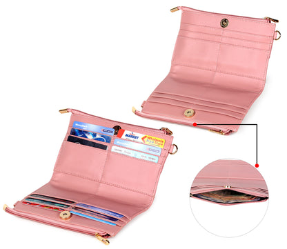 THE CLOWNFISH Priscilla Collection Womens Wallet Clutch Sling Bag Ladies Purse with Multiple Card holders (Pink)