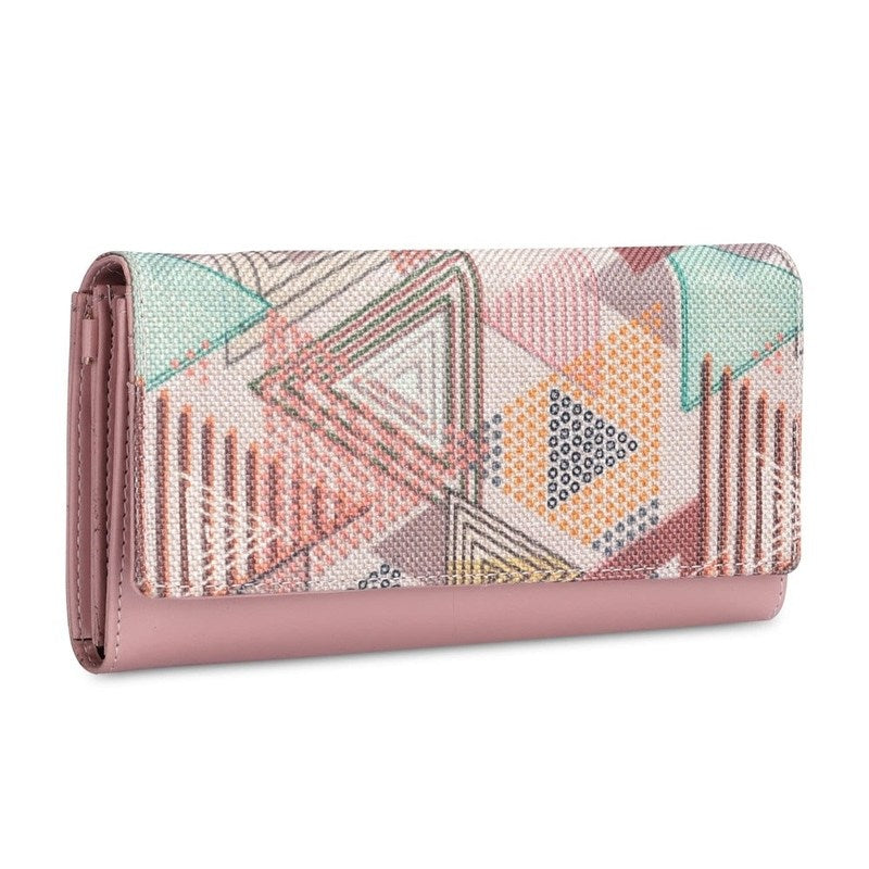 THE CLOWNFISH Women Jolene Printed Handicraft Fabric & Vegan Leather Ladies Wristlet Wallet Purse Sling Bag With Multiple Card Slots (Multicolour-Triangle), Multicolor