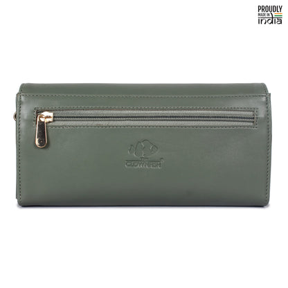 THE CLOWNFISH Ivana Series Womens Wallet Clutch Ladies Purse Sling Bag with multiple card slots (Olive Green)