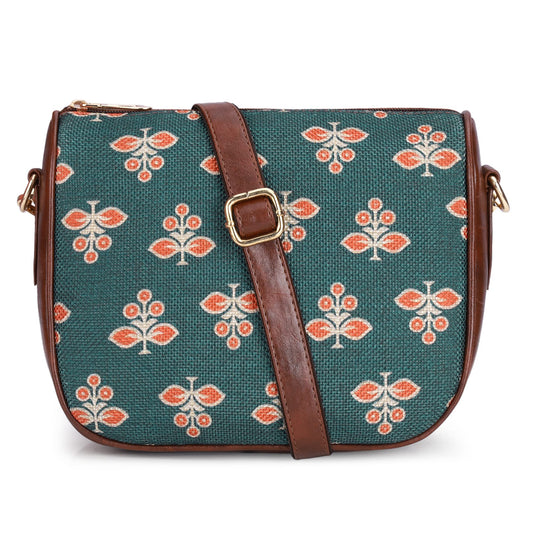 THE CLOWNFISH Garnet Series Printed Handicraft Fabric & Tapestry Crossbody Sling Bag for Women Ladies Single Shoulder Bag Shoulder Belt (Dark Grey)