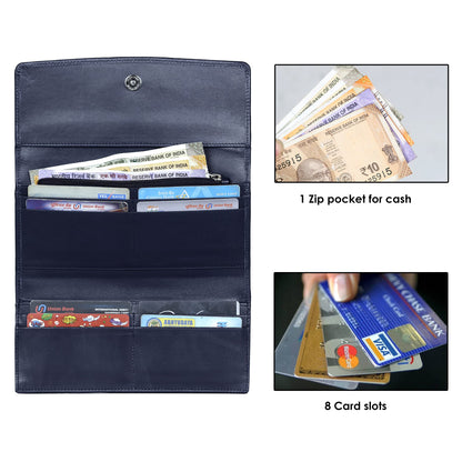 THE CLOWNFISH Zia Genuine Leather Bi-Fold Zip Around Wallet for Women with Multiple Card Slots & Coin Pocket (Navy Blue)