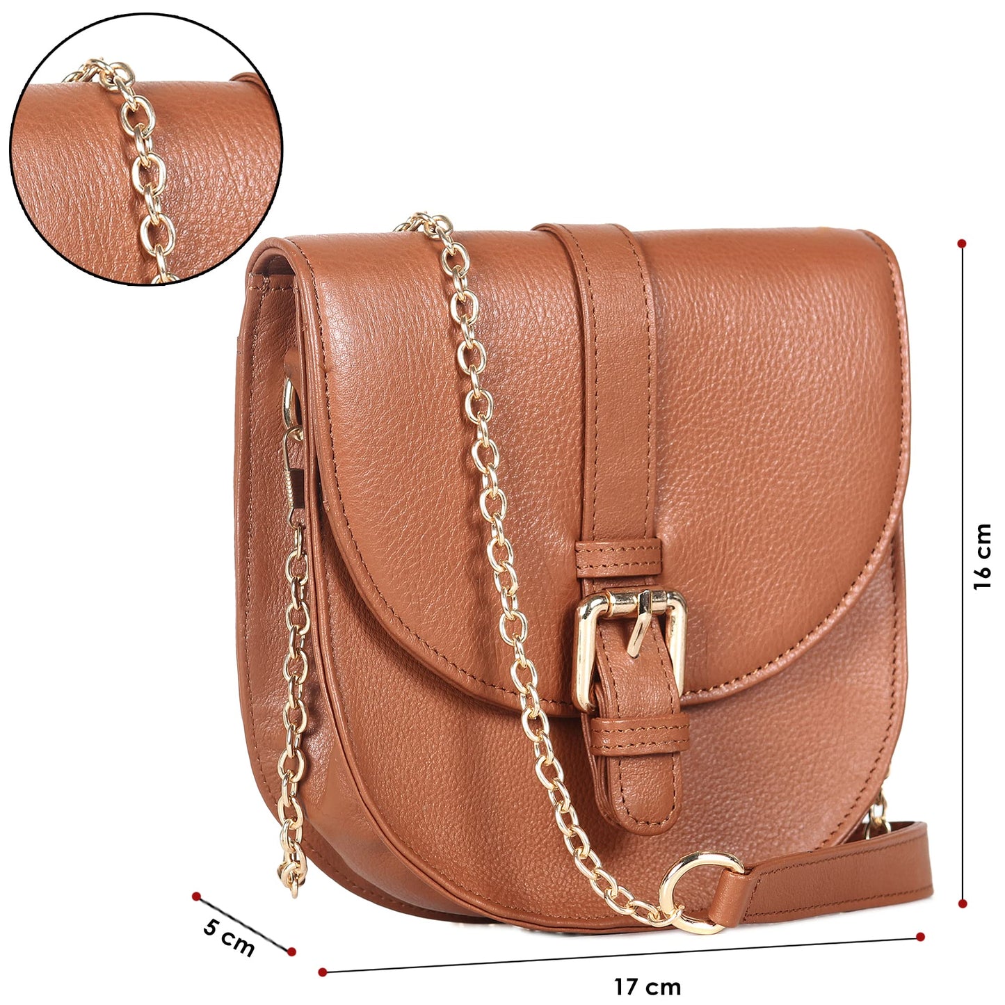 THE CLOWNFISH Adah Genuine Leather Crossbody Sling bag for Women Casual Party Bag Purse with Chain Strap for Ladies College Girls (Tan)