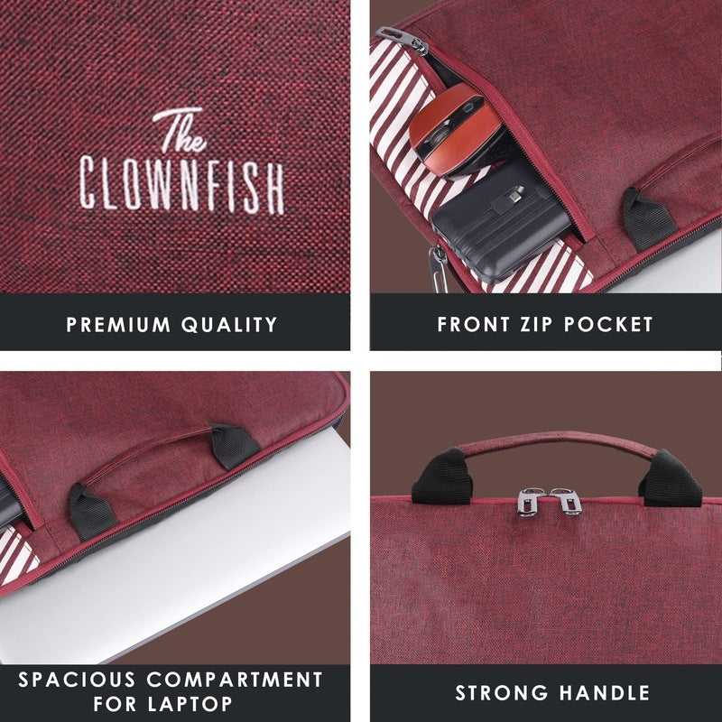 THE CLOWNFISH Rex Series Polyester Unisex 13 Inch Laptop Bag Tablet Case With Comfortable Carry Handles (Maroon)