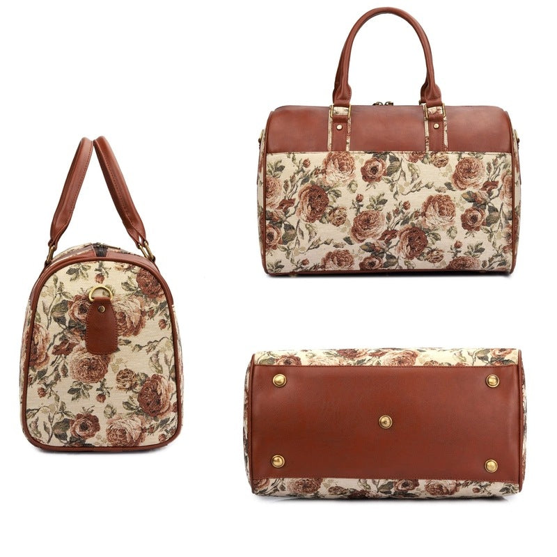 The Clownfish Ambretta Series 21 litres Tapestry Travel Duffle Bag Weekender Bag (Brown- Floral)