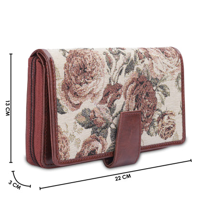 THE CLOWNFISH Filipia Ladies Wallet Womens Wrist Clutch Purse (Brown- Floral)