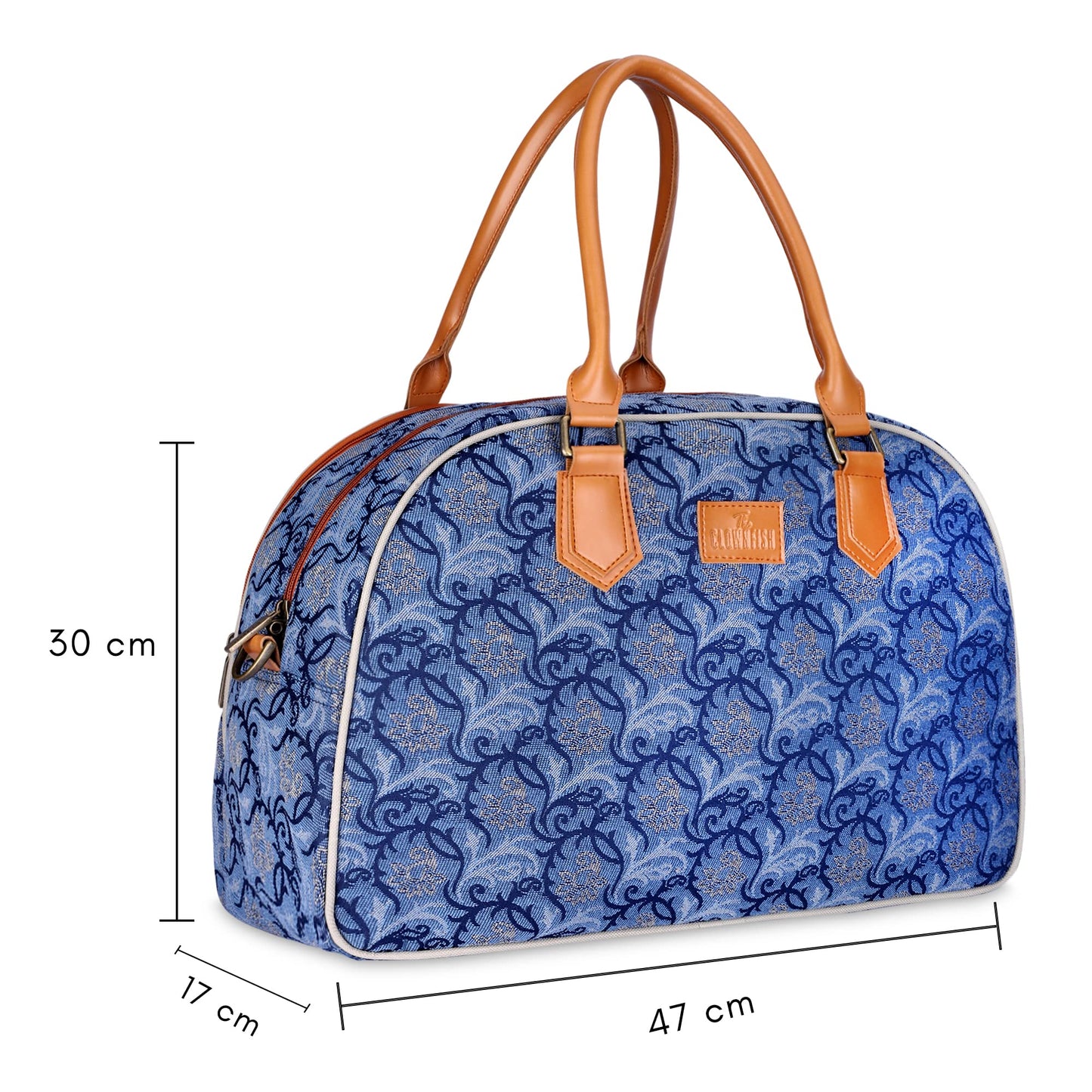 The Clownfish Ziana Series 24 litres Tapestry & Faux Leather Unisex Travel Duffle Bag Luggage Weekender Bag (Blue-Floral)