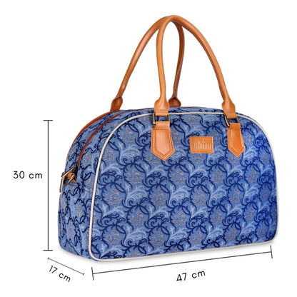 The Clownfish Ziana Series 24 litres Tapestry & Faux Leather Unisex Travel Duffle Bag Luggage Weekender Bag (Blue-Floral)