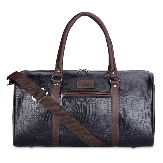 The Clownfish Expedition Series 29 litres Faux Leather Crocodile Finish Unisex Travel Duffle Bag Weekender Bag (Black)