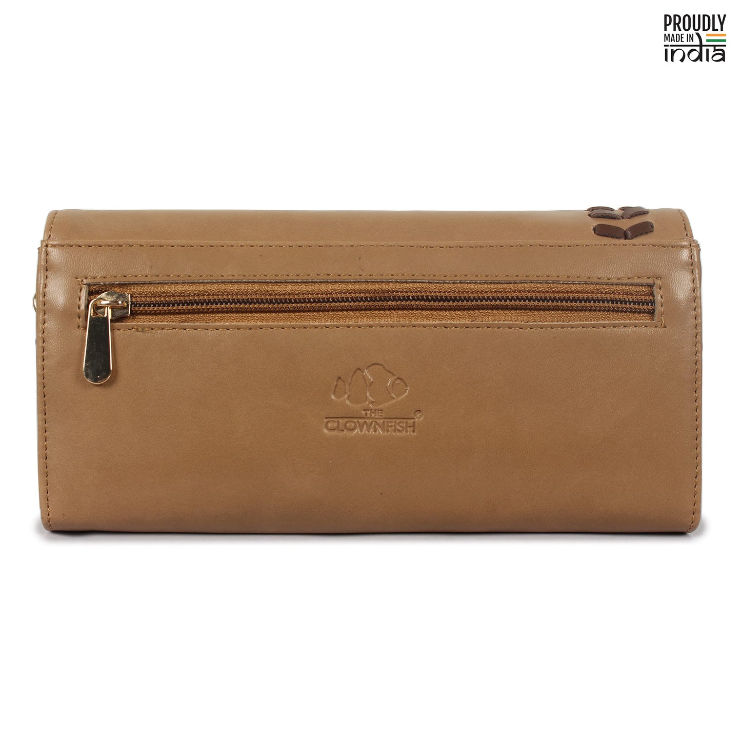 THE CLOWNFISH Myra Collection Womens Wallet Clutch Ladies Purse Sling Bag with Card slots (Light Brown)