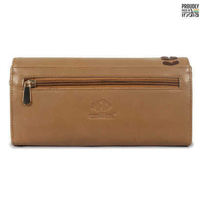 THE CLOWNFISH Myra Collection Womens Wallet Clutch Ladies Purse Sling Bag with Card slots (Light Brown)