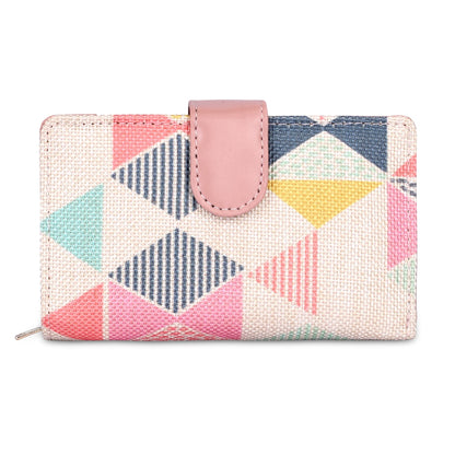 THE CLOWNFISH Fab Series Printed Handicraft Fabric & Vegan Leather Ladies Wallet Clutch Purse for Women Girls with Multiple Compartments (Multicolour-Hexagon)