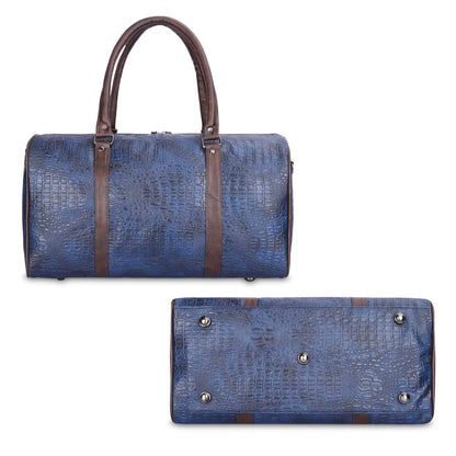 The Clownfish Expedition Series 29 litres Faux Leather Crocodile Finish Unisex Travel Duffle Bag Weekender Bag (Blue)
