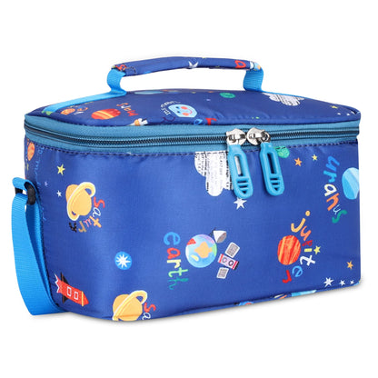 THE CLOWNFISH Snack Attack Series Polyester Printed Tiffin Carry Bag Lunch Bag Lunch Box Carrier Bag for School Picnic Travel Food Storage Bag (Dodger Blue)