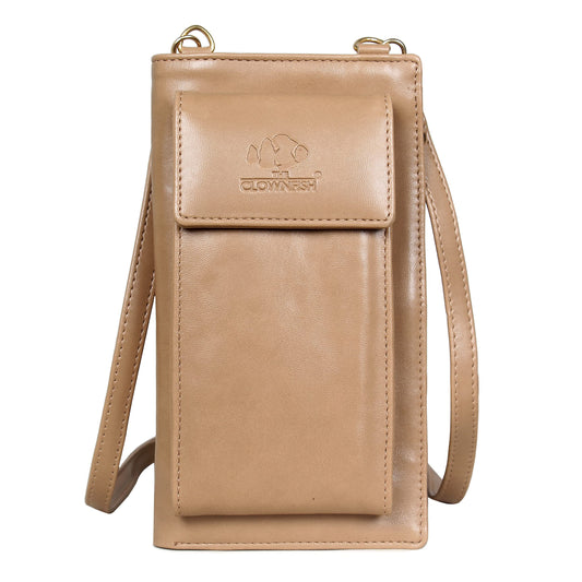 THE CLOWNFISH Adora Women Wallet/Sling Bag With Front Phone Pocket (Light Brown)