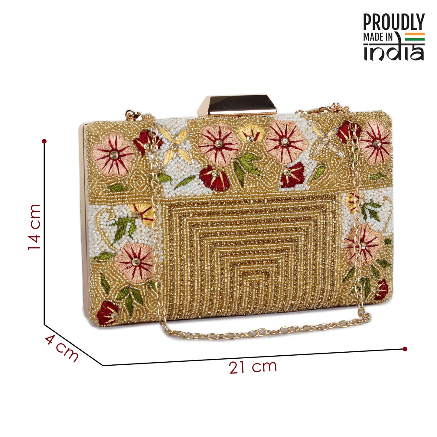 THE CLOWNFISH Senorita Collection Womens Party Clutch Ladies Wallet Evening Bag with Fashionable Beads Work and Floral Embroidered Design (Yellow Ochre)