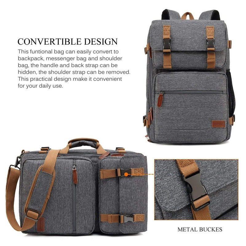 CoolBELL 3 in 1 Convertible Unisex Business Briefcase Backpack for 17.3 inch laptop Travel Rucksack Multi-Functional Handbag with Leather Logo and Pullers (Grey)