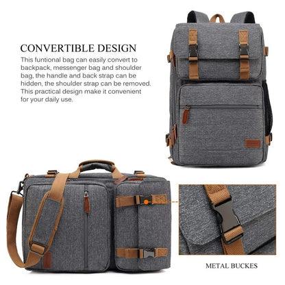 CoolBELL 3 in 1 Convertible Unisex Business Briefcase Backpack for 17.3 inch laptop Travel Rucksack Multi-Functional Handbag with Leather Logo and Pullers (Grey)