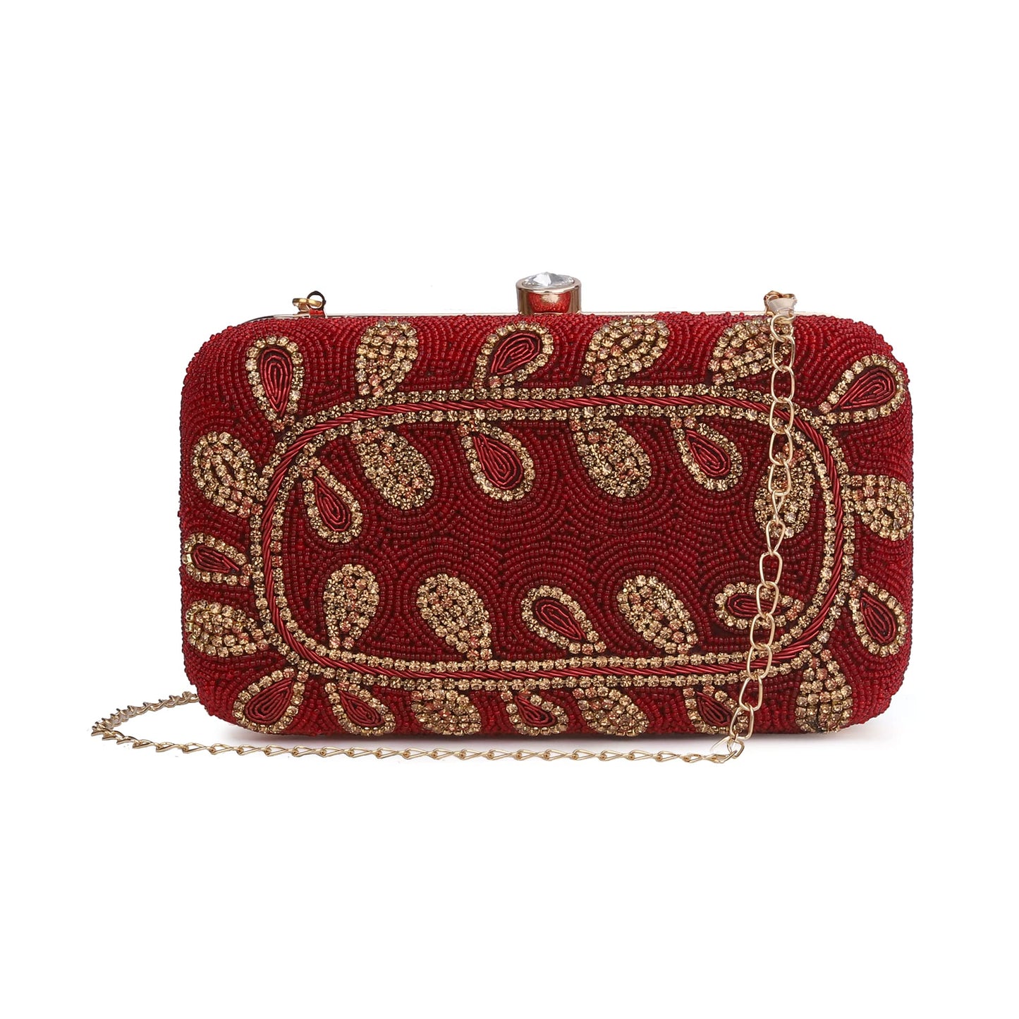 THE CLOWNFISH Angela Collection Womens Party Clutch Ladies Wallet Evening Bag with Fashionable Round Corners Beads Work Floral Design (Maroon)