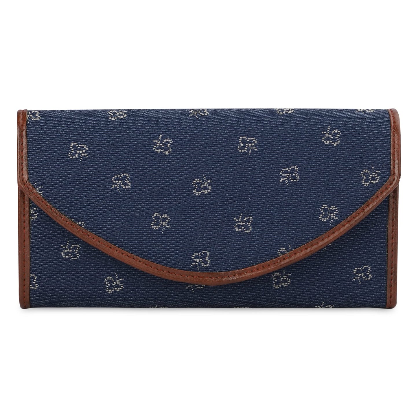 THE CLOWNFISH Mia Collection Tapestry Fabric & Faux Leather Snap Flap Closure Womens Wallet Clutch Ladies Purse with Multiple Card Holders (Blue-Spade Design)