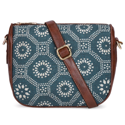 THE CLOWNFISH Garnet Series Printed Handicraft Fabric & Tapestry Crossbody Sling Bag for Women Ladies Single Shoulder Bag Shoulder Belt (Light Blue)