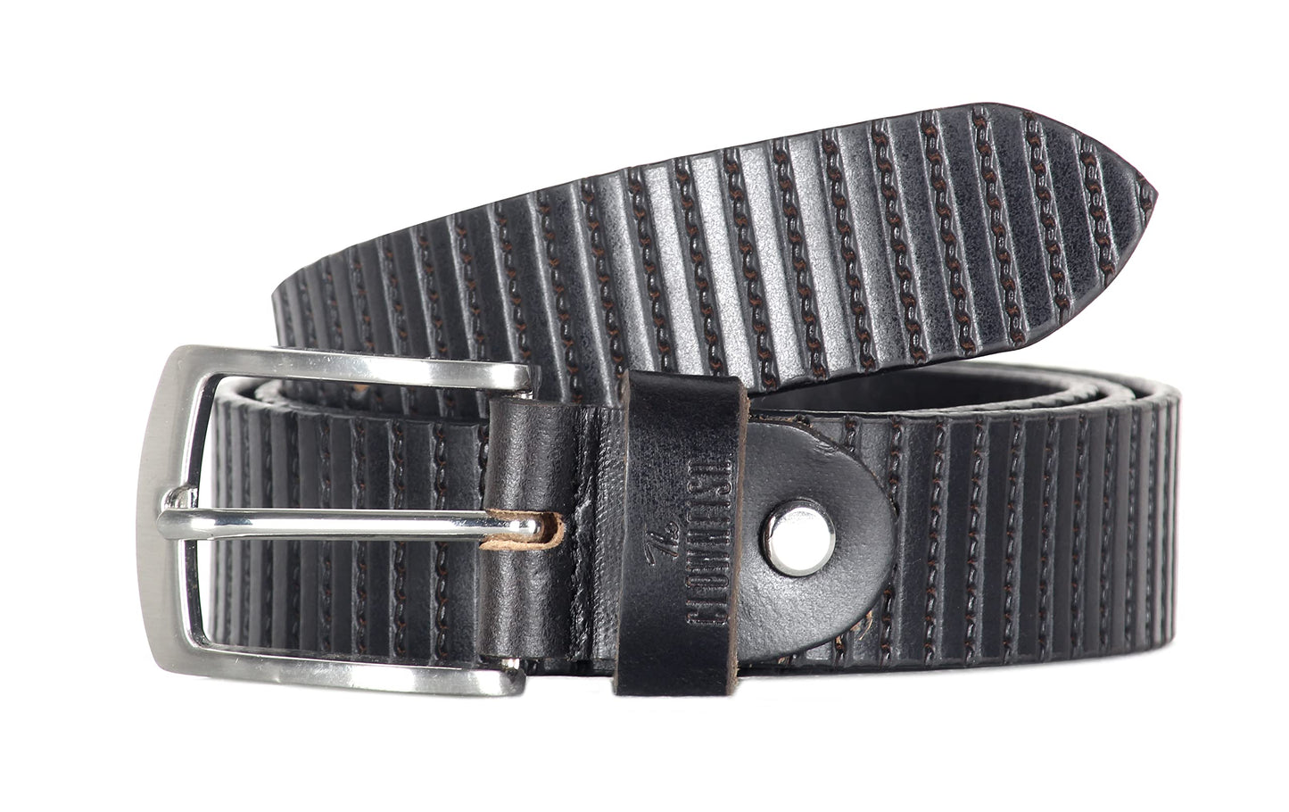 THE CLOWNFISH Men's Genuine Leather Belt with Textured/Embossed Design-Soot Black-1 (Size-36 inches)