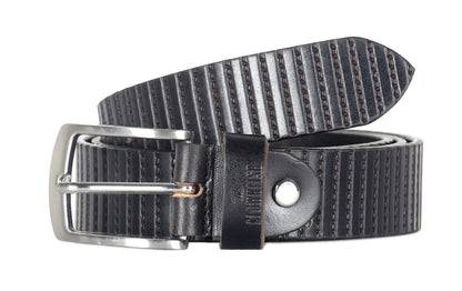 THE CLOWNFISH Men's Genuine Leather Belt with Textured/Embossed Design-Soot Black-1 (Size-40 inches)