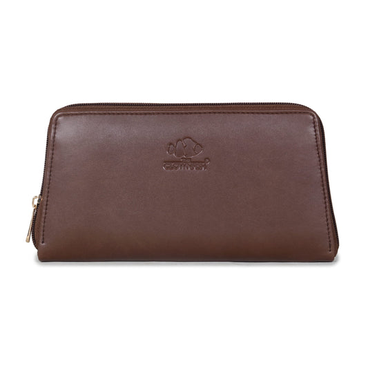 THE CLOWNFISH Evelyn Collection Womens Wallet Clutch Ladies Purse with multiple card slots (Dark Brown)