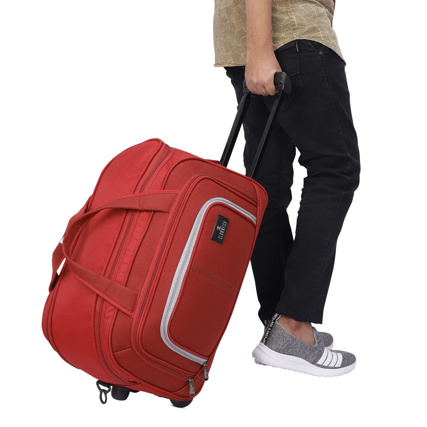 The Clownfish Ricardo 48 liters Polyester Travel Duffle Trolley Bag Duffel Bag with Wheels (Red)