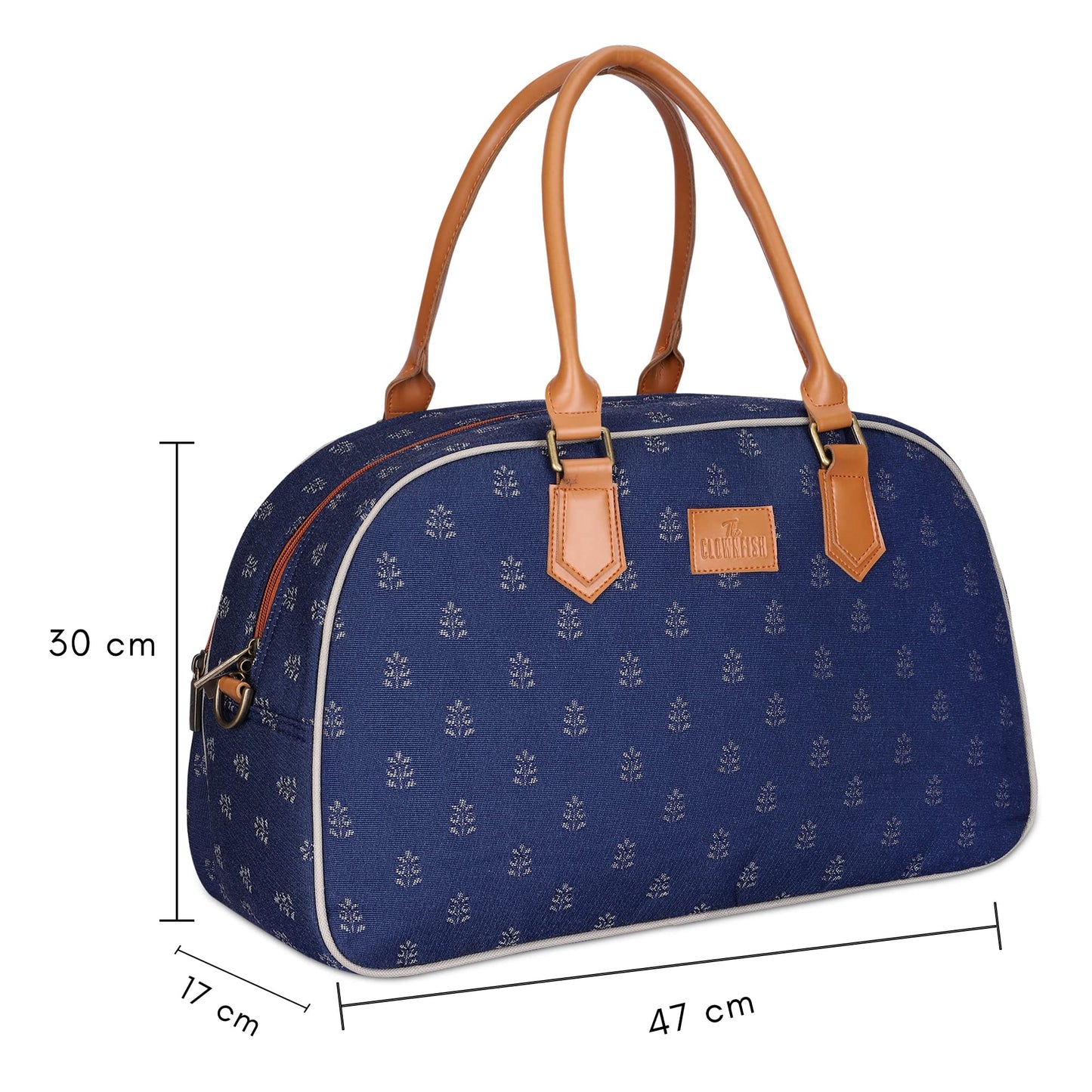 The Clownfish Ziana Series 24 litres Tapestry & Faux Leather Unisex Travel Duffle Bag Luggage Weekender Bag (Denim Blue)