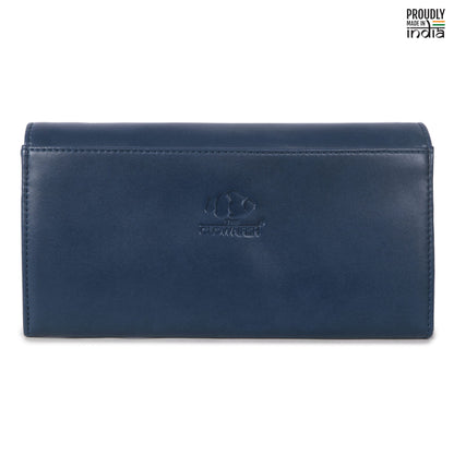 THE CLOWNFISH Laura Collection Womens Wallet Clutch Ladies Purse with multiple card slots (Navy Blue)