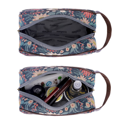 The Clownfish Flossy Multipurpose Tapestry Travel Pouch Toiletry Bag Shaving Kit Bag for Men Make-Up Pouch for Women Toiletry Bag for Men Travel Kit for Men & Women (Purple-Floral)