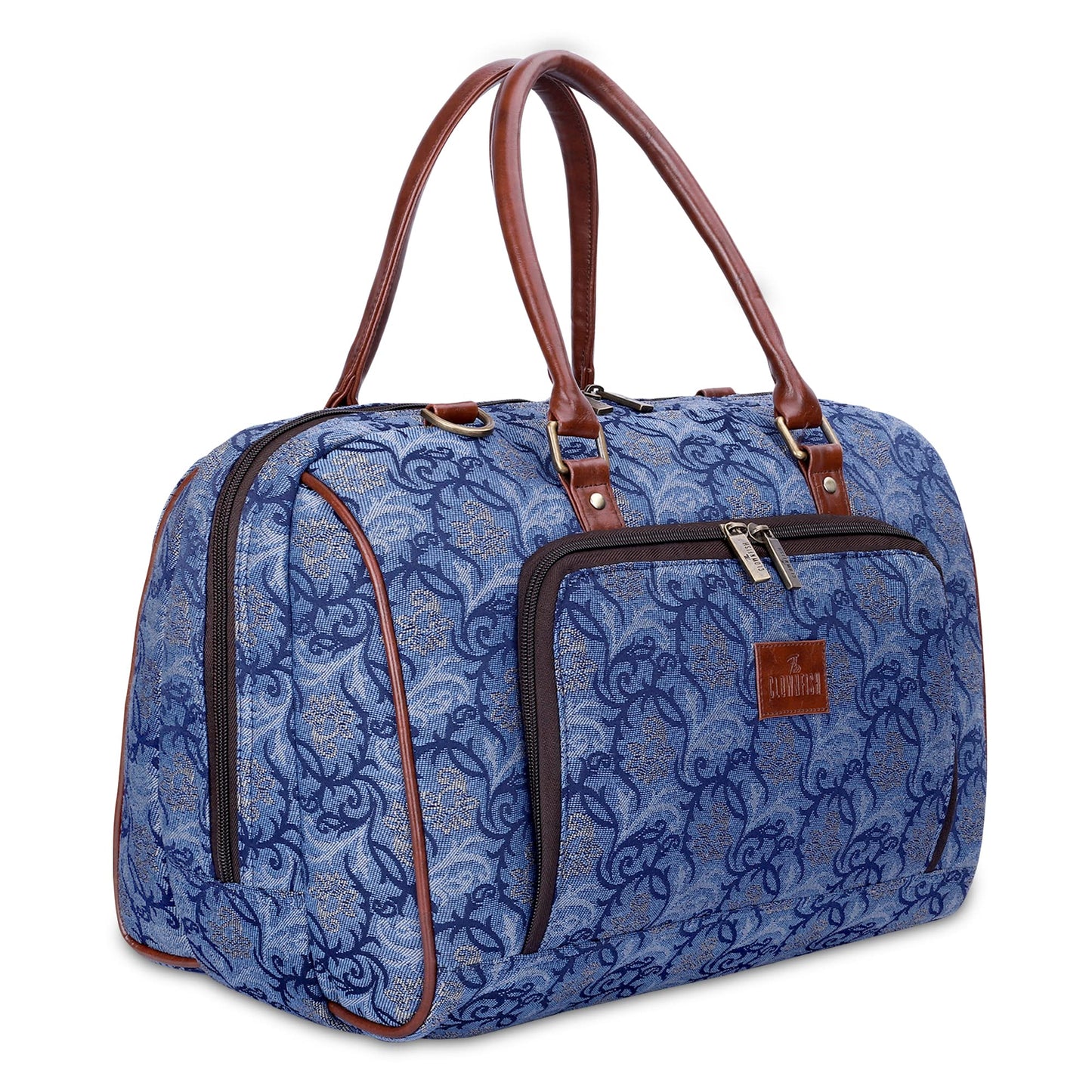 THE CLOWNFISH Fabric Oceania 28 Litres Tapestry Business Travel Duffle Carry-On Luggage Bag With 15.6 Inch Laptop Sleeve (Blue-Floral), 24 Centimeters