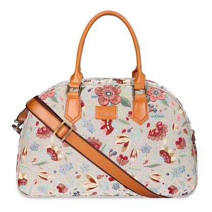 The Clownfish Ziana Series 24 litres Tapestry & Faux Leather Unisex Travel Duffle Bag Luggage Weekender Bag (Sky Blue-Floral)