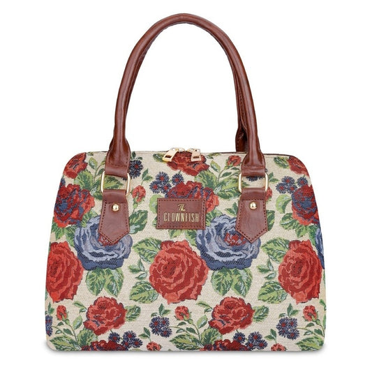 THE CLOWNFISH Montana Series Handbag for Women Office Bag Ladies Purse Shoulder Bag Tote For Women College Girls (Red-Floral)