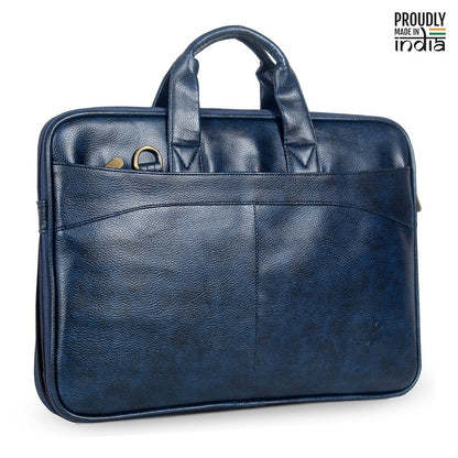 THE CLOWNFISH Glamour Faux Leather Slim Expandable 12 inch Laptop Messenger Bag Briefcase (Blue)