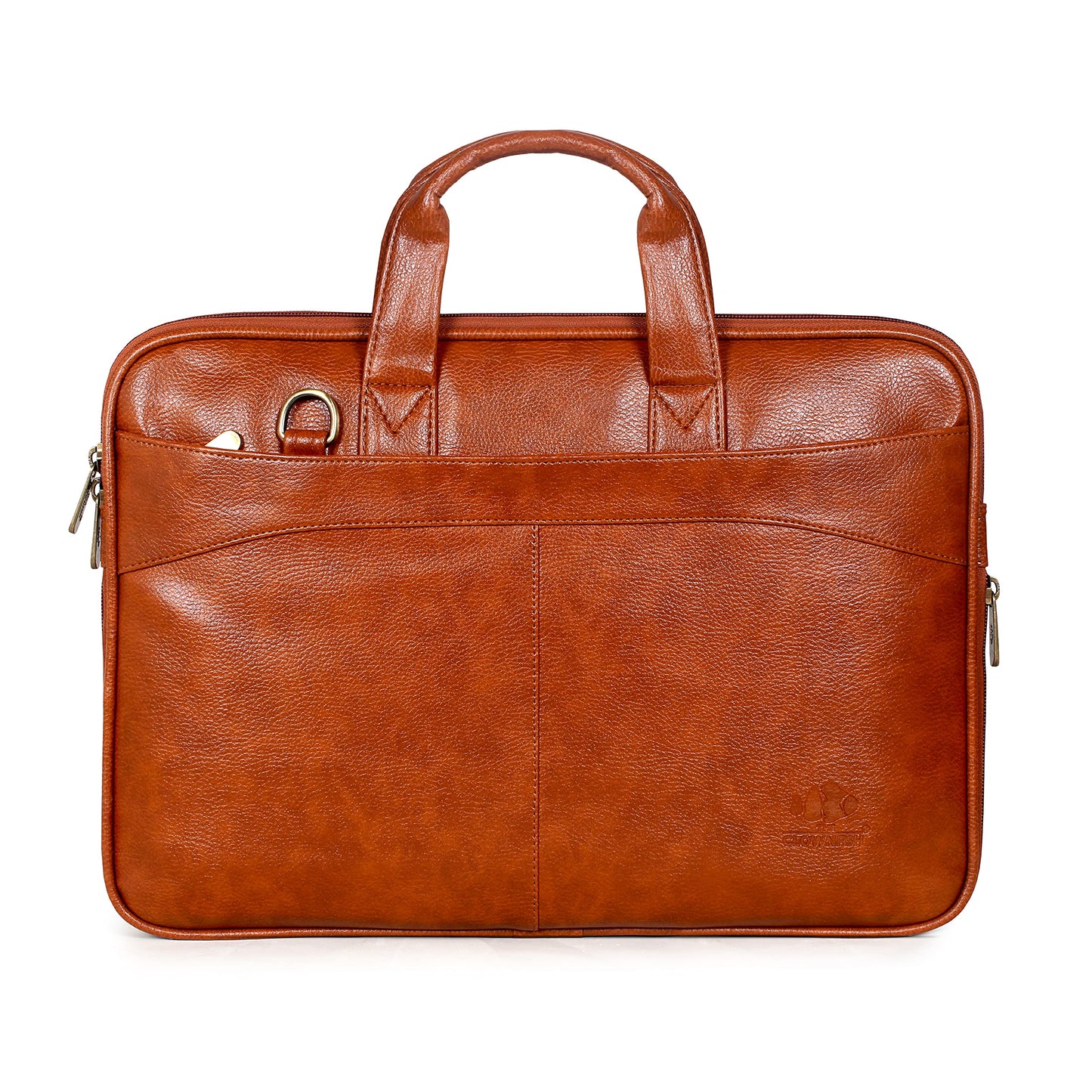 THE CLOWNFISH Glamour Faux Leather Slim Expandable 12 inch Laptop Messenger Bag Briefcase (Tan)
