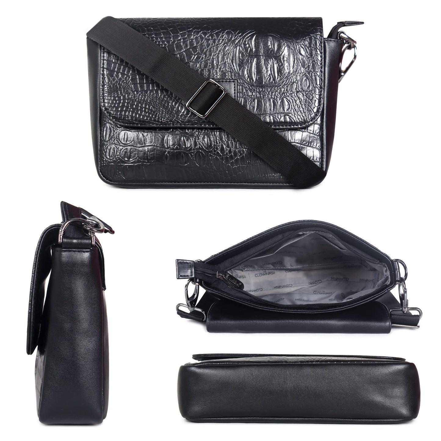 THE CLOWNFISH Celestria Faux Leather Sling Bag For Women (Charcoal Black)