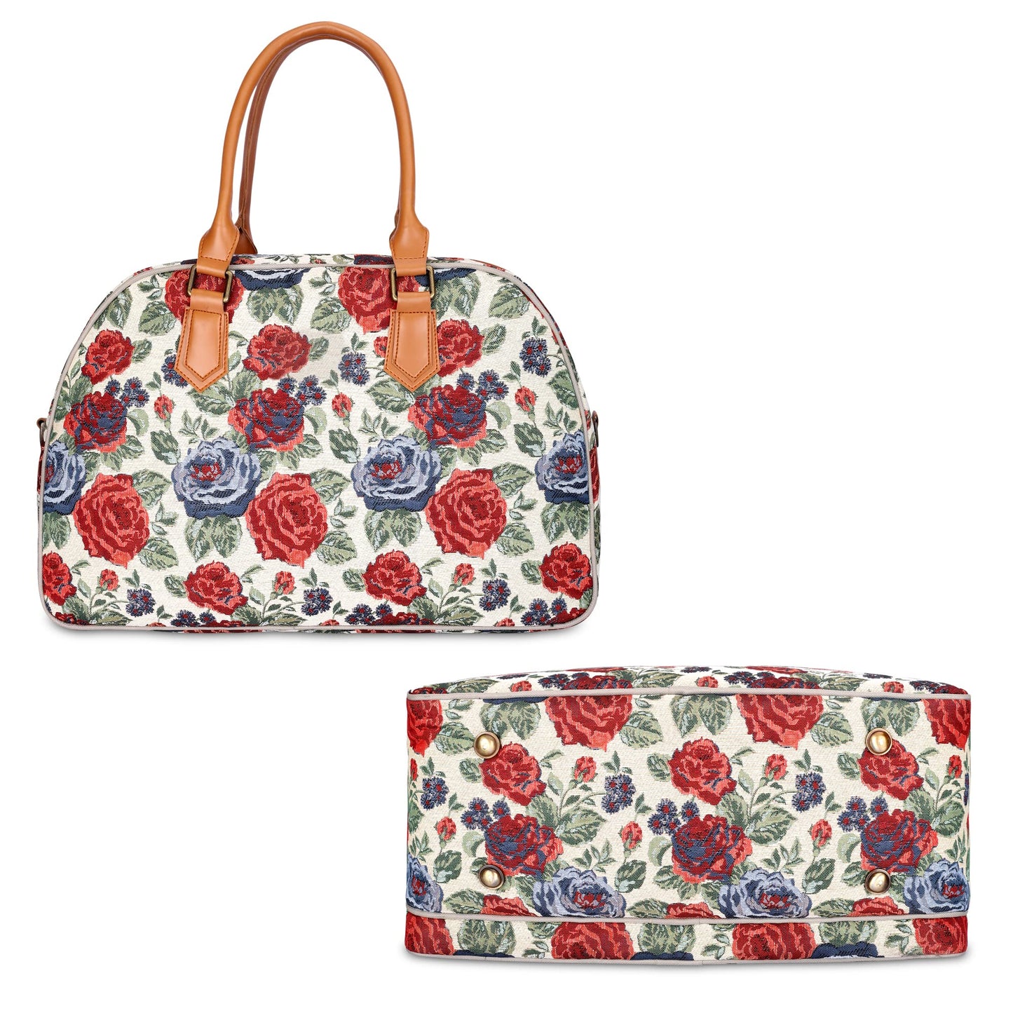 The Clownfish Ziana Series 24 litres Tapestry & Faux Leather Unisex Travel Duffle Bag Luggage Weekender Bag (Red-Floral)